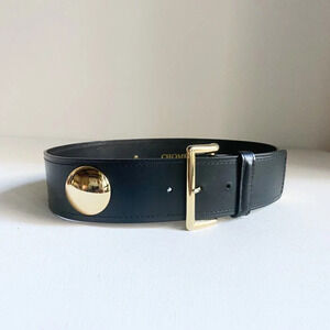 Vintage Chomel Black Leather Gold Tone Accent wide Belt S